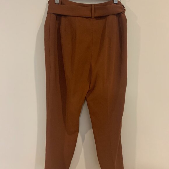 Express High Waisted Rust Tie-Waist Trousers - Picture 3 of 5